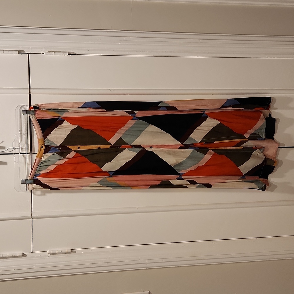 Billabong multi color geometric button down maxi skirt with front slit